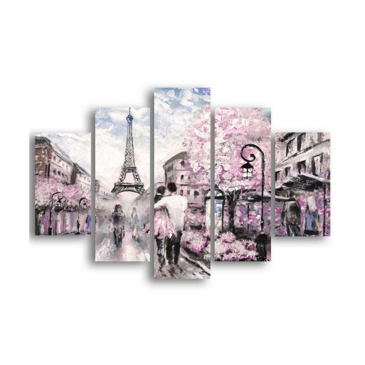 Homemania - HOMEMANIA Tableau Paris - 5 pièces - Villes et paysages - par salon, pièce - Multicouleur en MDF, 95 x 0,3 x 60 cm - Tableaux, peintures