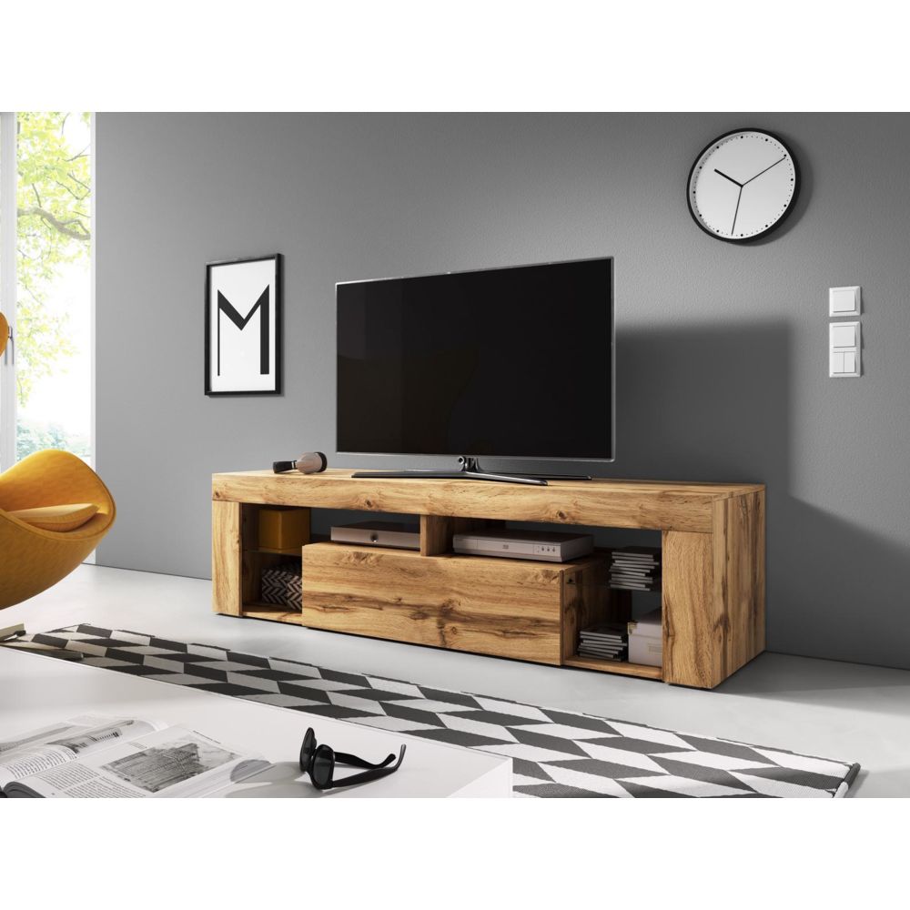 Vivaldi - VIVALDI Meuble TV - EVEREST 2 - 140 cm - chêne wotan - style design - Meubles TV, Hi-Fi