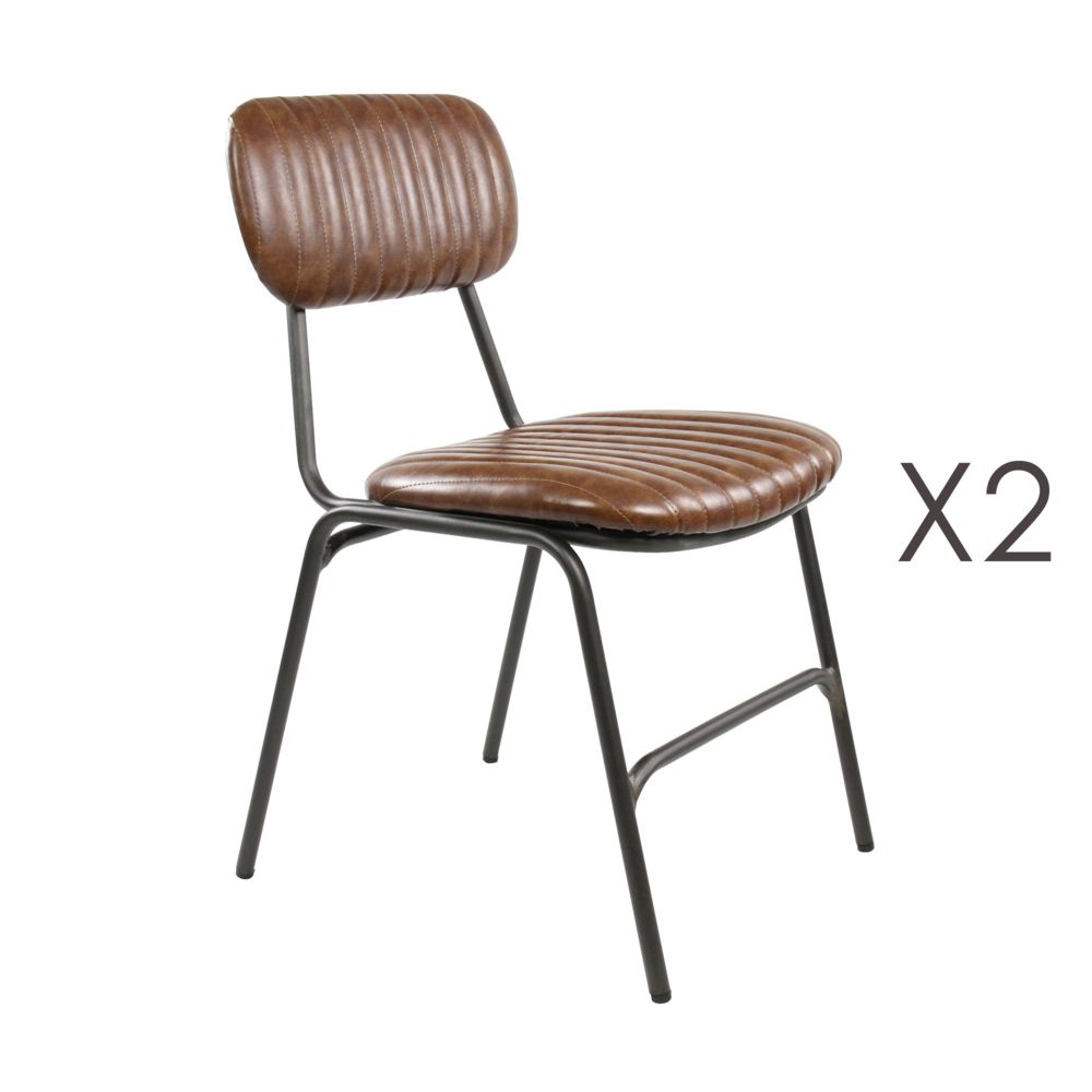 marque generique - Lot de 2 chaises repas en PU marron - ALPHONSE - Chaises