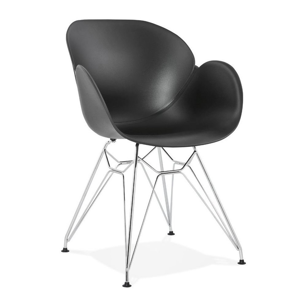 Alterego - Chaise moderne 'UNAMI' noire en matière plastique avec pieds en métal chromé - Chaises