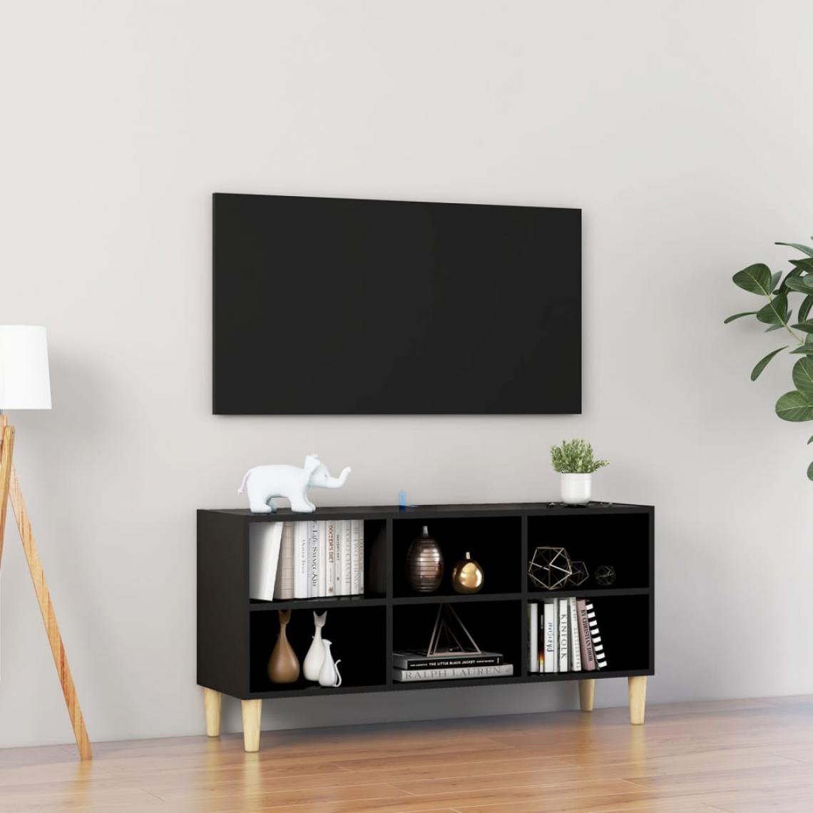Vidaxl - vidaXL Meuble TV avec pieds en bois massif Noir 103,5x30x50 cm - Meubles TV, Hi-Fi