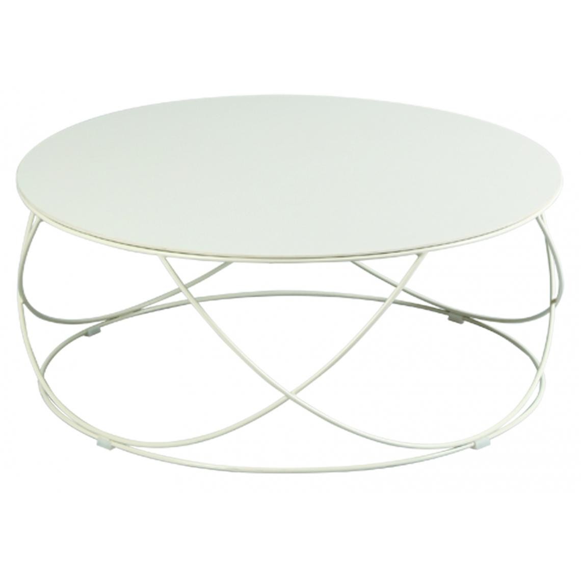 Pegane - Table basse design en céramique couleur champagne (démontée) - Dim : Diam 85 x Ht 36 cm - Tables basses