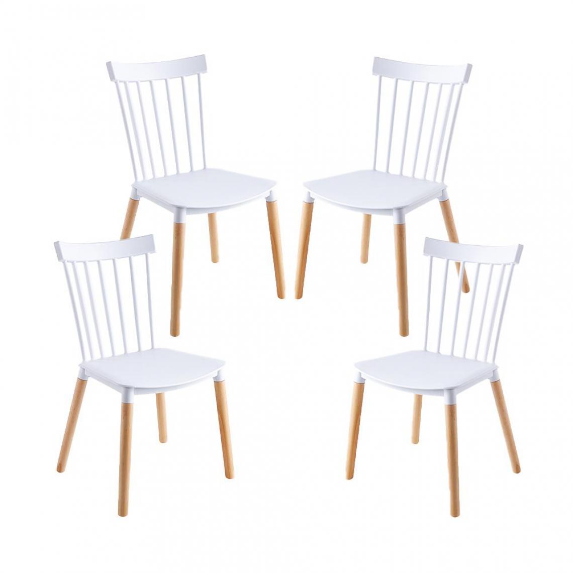 Red Deco - Lot de 4 chaises VICTORIA blanc pieds en bois style scandinave - Chaises