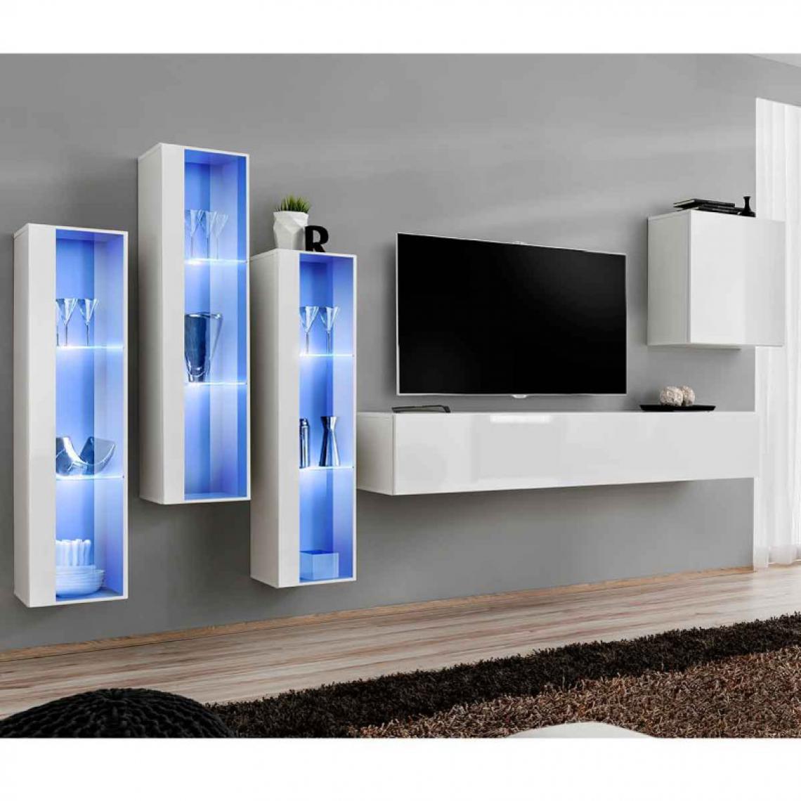 Ac-Deco - Meuble TV Mural Design Switch XIII 330cm Blanc - Meubles TV, Hi-Fi
