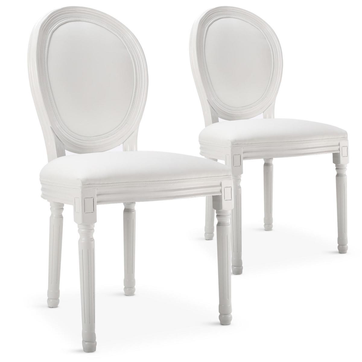MENZZO - Lot de 2 chaises médaillon Louis XVI Simili (P.U) Blanc - Chaises