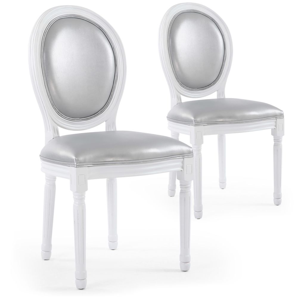 MENZZO - Lot de 2 chaises médaillon Louis XVI Simili (P.U) Silver - Chaises