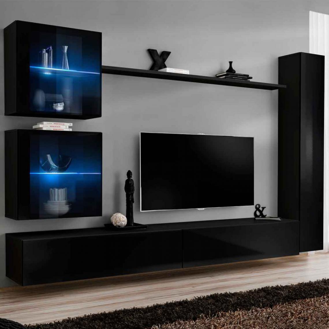 Ac-Deco - Meuble TV Mural Design Switch XVIII 280cm Noir - Meubles TV, Hi-Fi