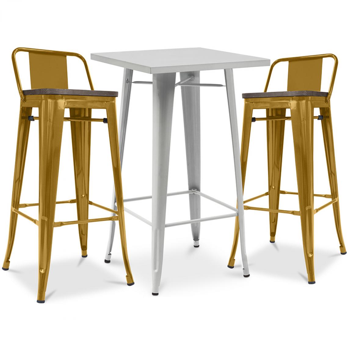 Iconik Interior - Table de bar argentée + 2 tabourets de bar en acier mat Ensemble Bistrot Stylix Design industriel - Nouvelle édition Doré - Chaises