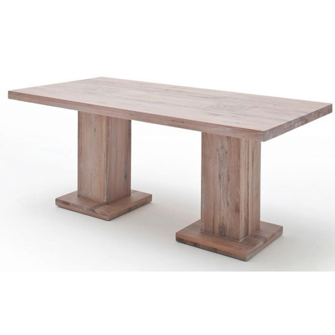 Pegane - Table à manger en chêne chaulé avec 2 colonnes - L.180 x H.76 x P.90 cm -PEGANE- - Tables à manger