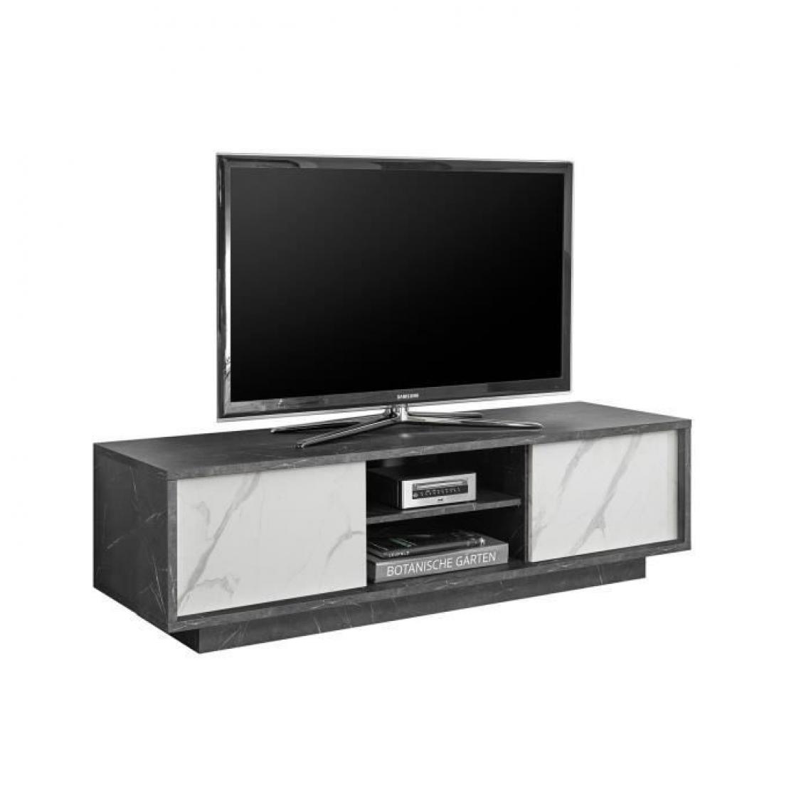 Cstore - CSTORE - meuble tv 2 portes - décor marbre noir et blanc - l 138xp 44xh 43 cm - Nero - Meubles TV, Hi-Fi