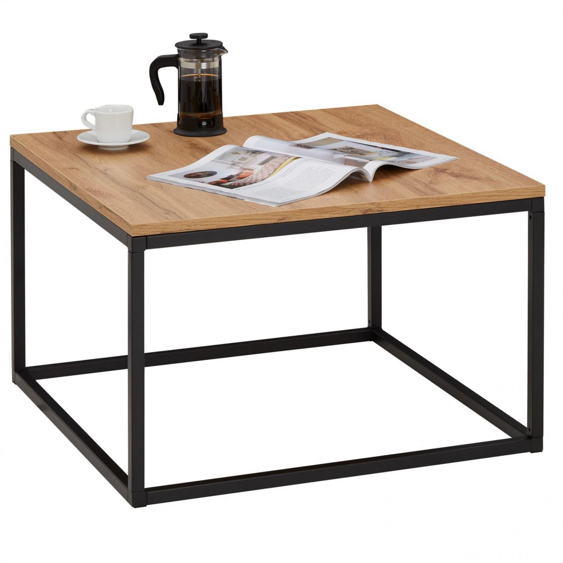 Idimex - Table basse carrée HADES, cadre en métal noir et plateau en mélaminé décor chêne wotan - Tables basses