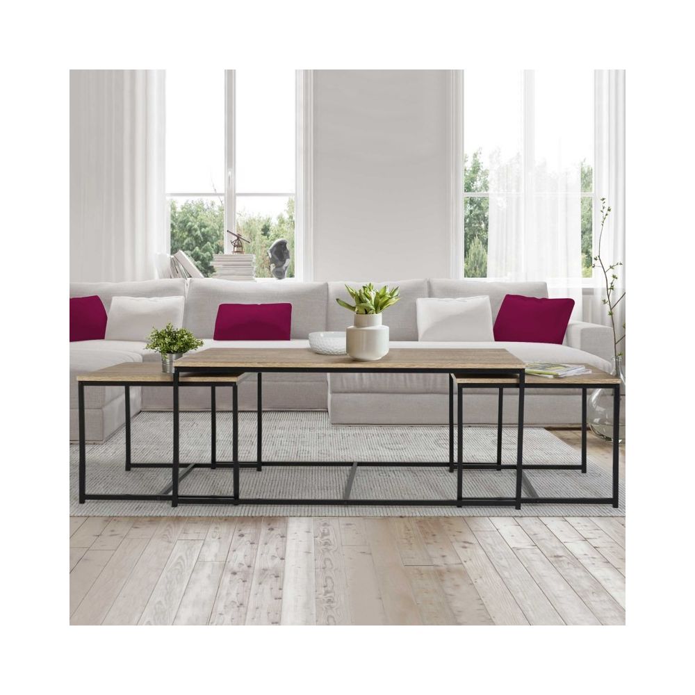 Idmarket - Lot de 3 tables basses gigognes DETROIT 113 cm design industriel - Tables basses