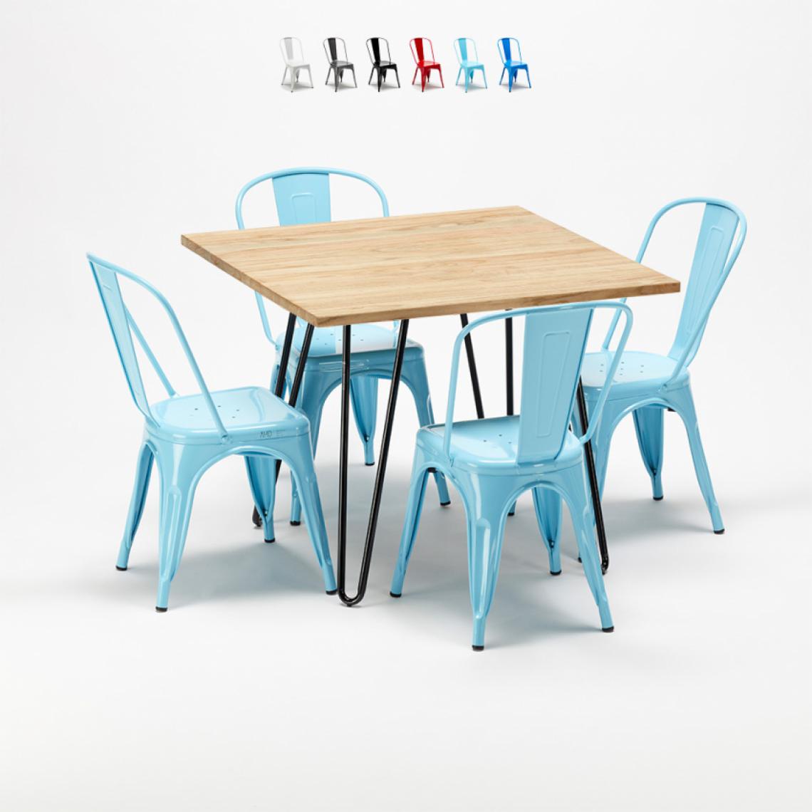 Ahd Amazing Home Design - Table et chaises carrées en métal et en bois au style industriel Tolix Tribeca, Couleur: Turquoise - Tables à manger