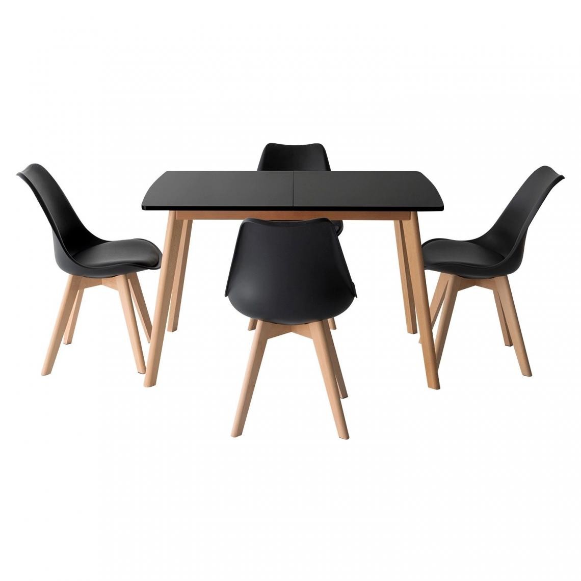 Beneffito - SENJA - Ensemble Table Extensible 120/160 cm et Chaises Scandinaves - NOIR - X4 Chaises - Tables à manger