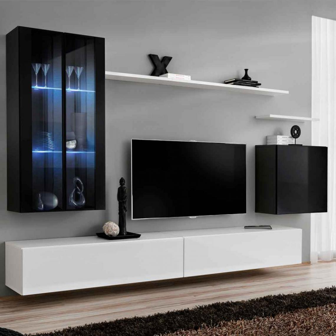 Ac-Deco - Meuble TV Mural Design Switch XII 270cm Noir & Blanc - Meubles TV, Hi-Fi