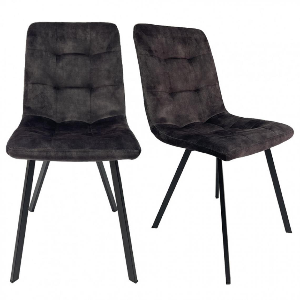 Meubletmoi - Lot de 2 chaises en velours anthracite et piètement métal noir - NAMI - Chaises