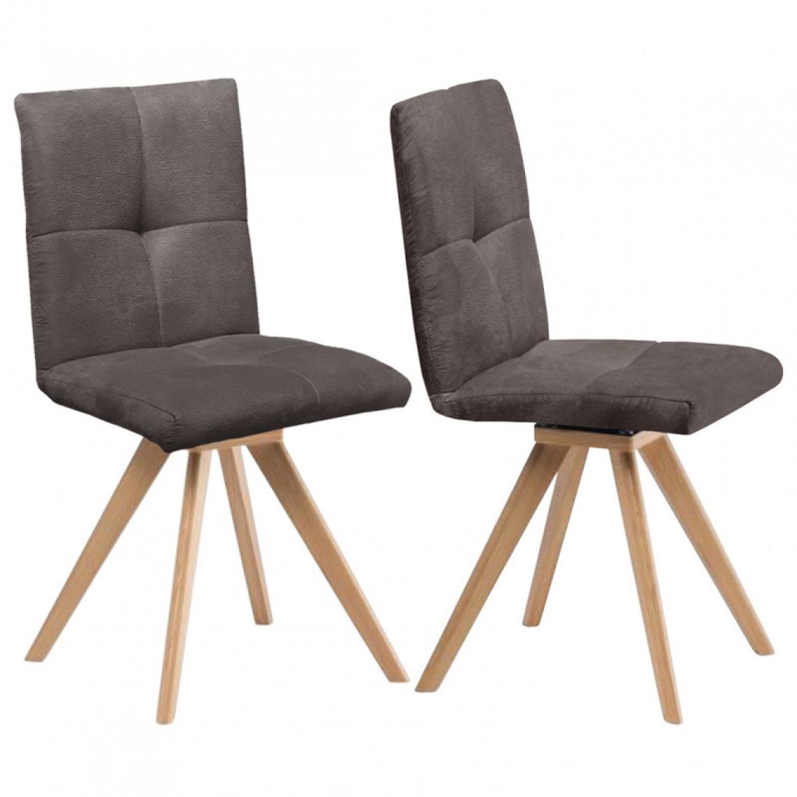 Meubletmoi - Lot 2 chaises rotatives 180° suédine taupe et chêne massif - MAKI - Chaises