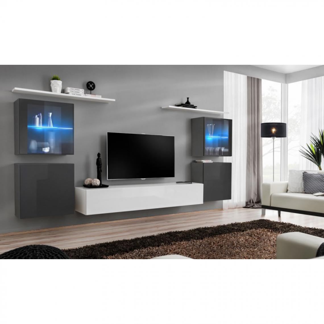 Ac-Deco - Meuble TV Mural Design Switch XIV 320cm Gris & Blanc - Meubles TV, Hi-Fi