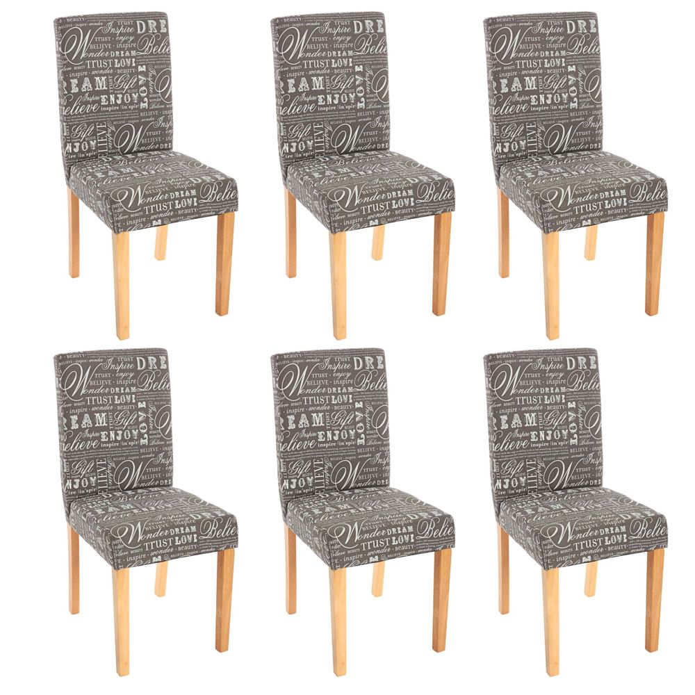 Mendler - Lot de 6 chaises de séjour Littau, tissu gris words fabric, pieds clairs - Chaises