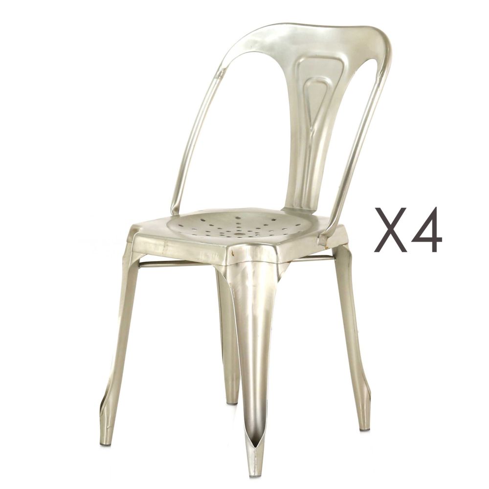 marque generique - Lot de 4 chaises en métal argent - TALY - Chaises