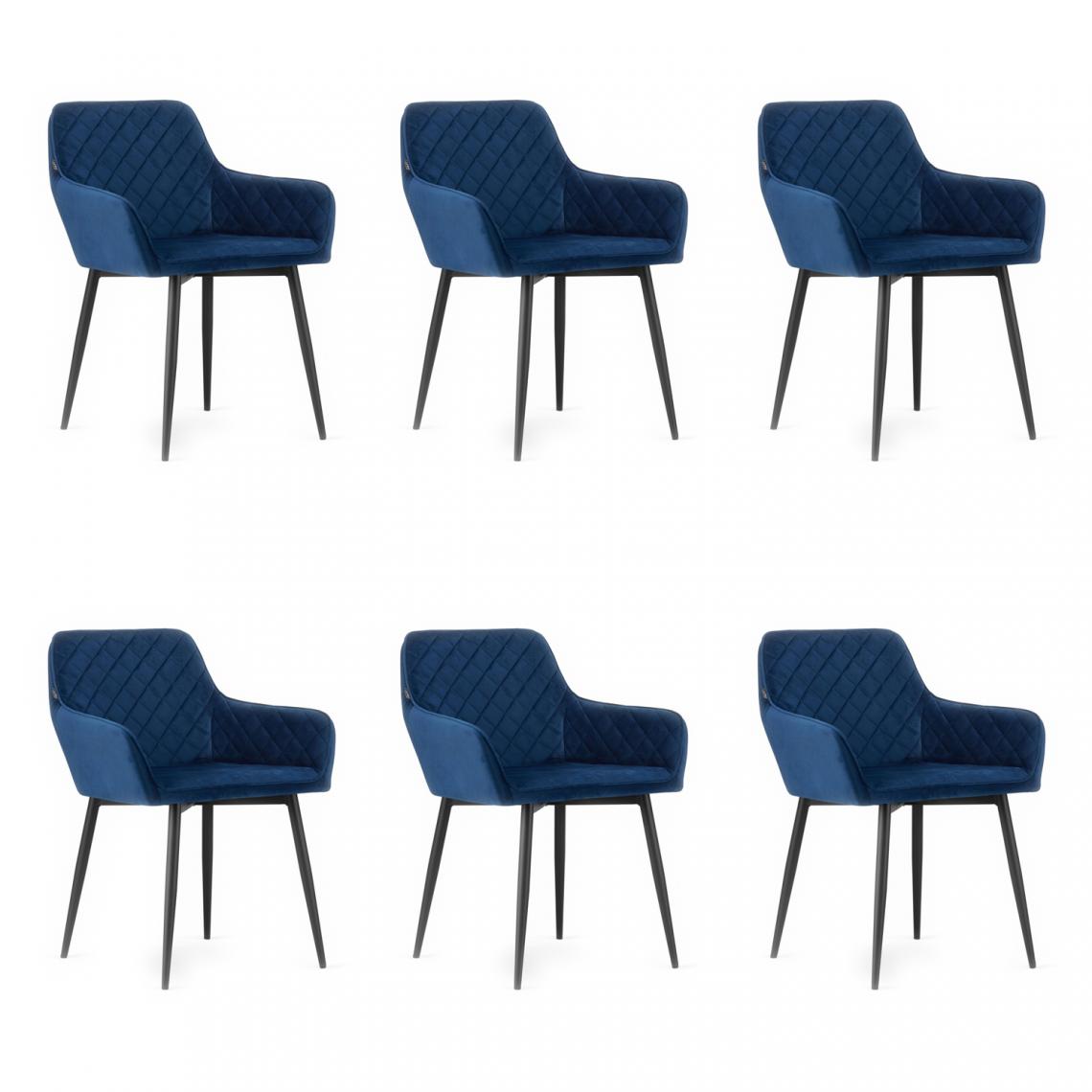 Hucoco - NOLAY - Lot de 6 chaises style moderne salon/salle à manger/bureau - 79x58x57 cm - Fauteuil de table - Bleu - Chaises