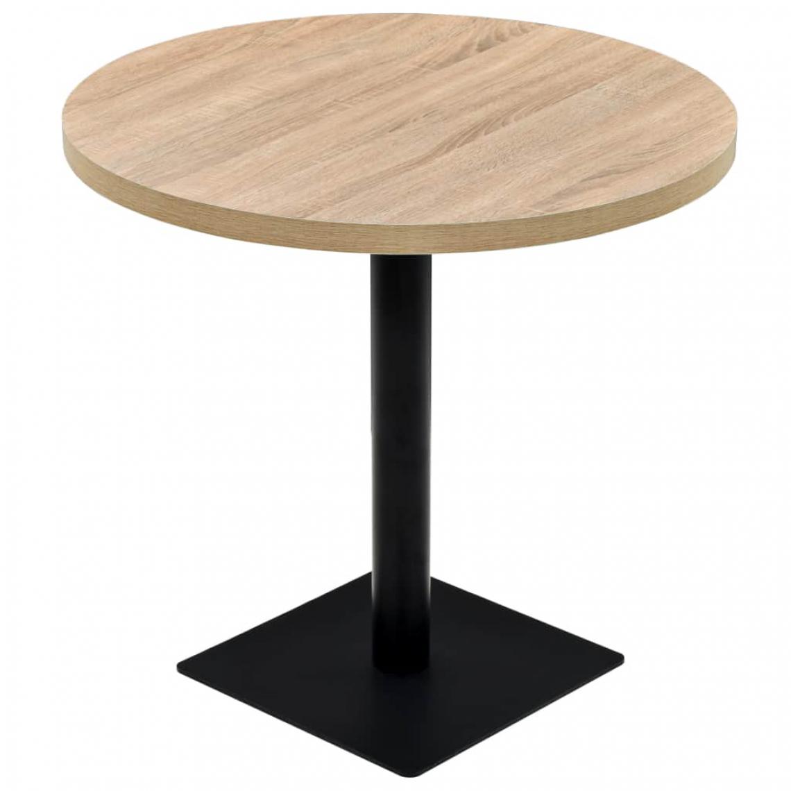 Chunhelife - Table de bistro MDF et acier Rond 80 x 75 cm Couleur de chêne - Tables à manger