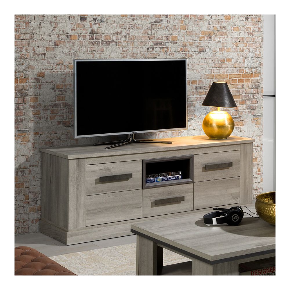 Kasalinea - Banc TV 155 cm couleur chêne clair PHILOCTETE - Meubles TV, Hi-Fi