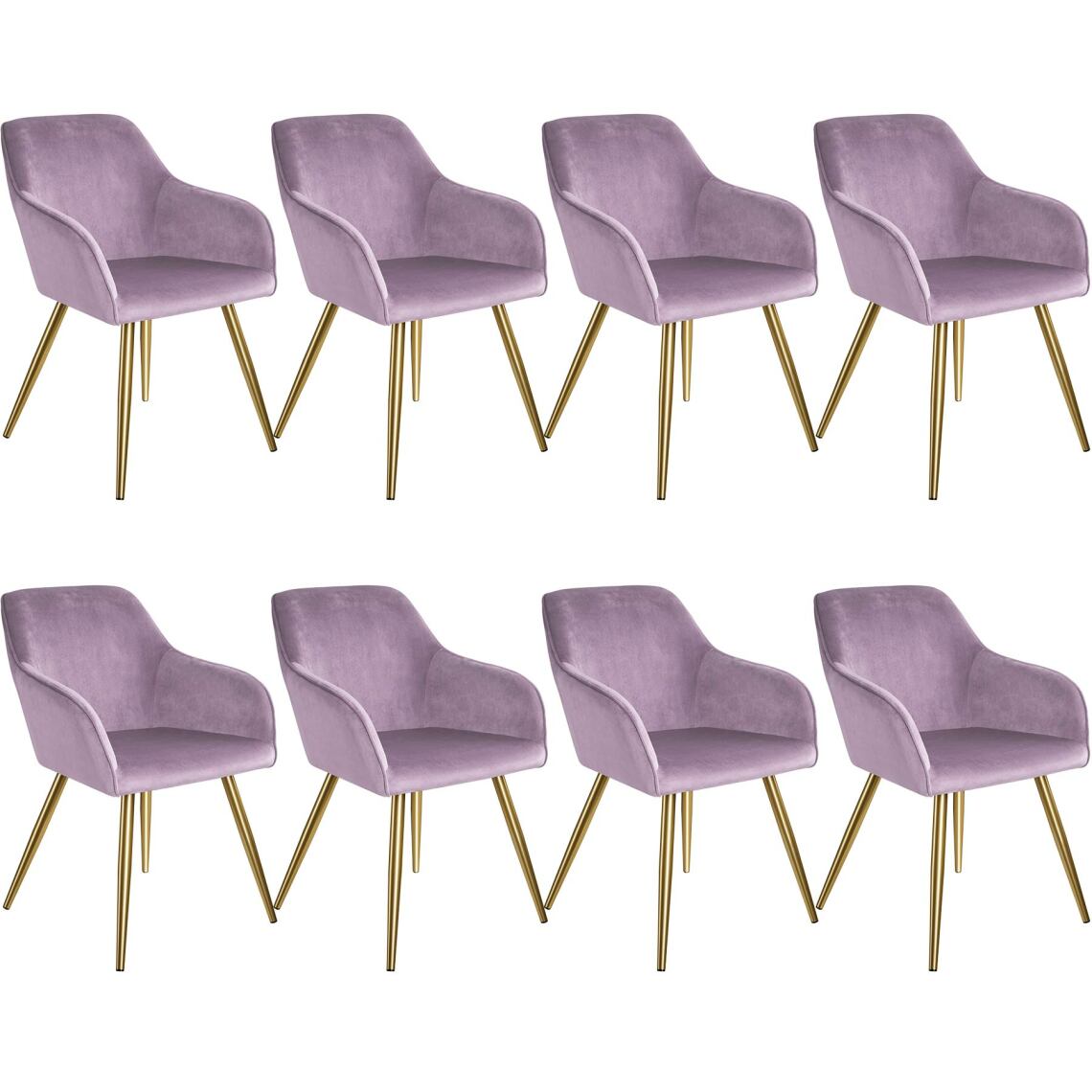 Tectake - 8 Chaises MARILYN Effet Velours Style Scandinave - violet clair/or - Chaises