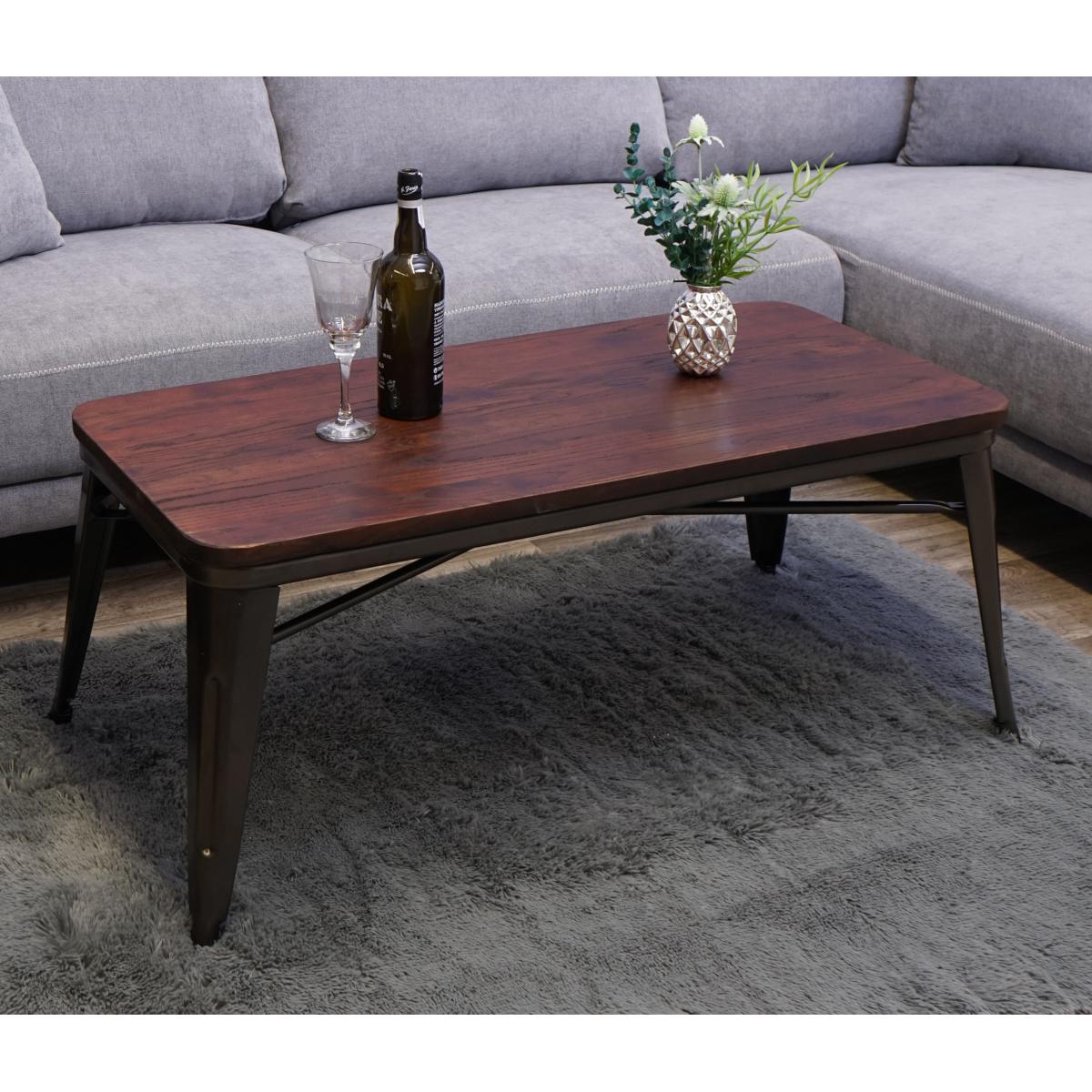 Mendler - Table basse de salon HWC-H10, design industriel, bois d'orme, vérifiée d'après les standards FSC, marron noir - Meubles TV, Hi-Fi