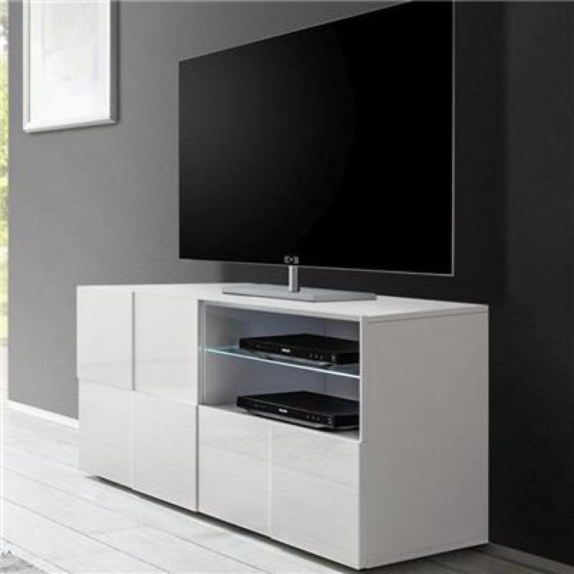 Nouvomeuble - Petit meuble tv design blanc laqué SANDREA - Meubles TV, Hi-Fi