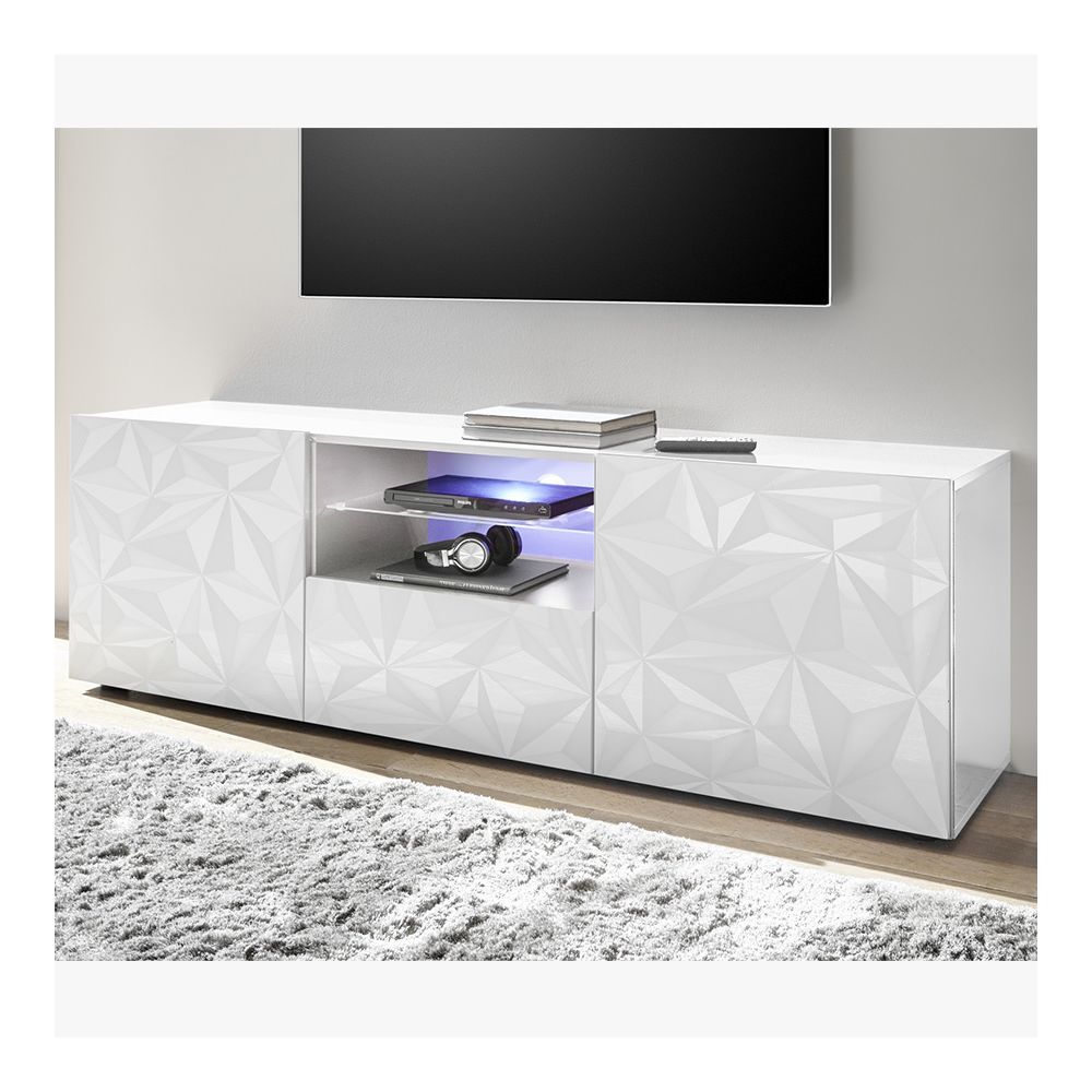 Kasalinea - Grand meuble télé design blanc laqué sans éclairage NINO - Meubles TV, Hi-Fi