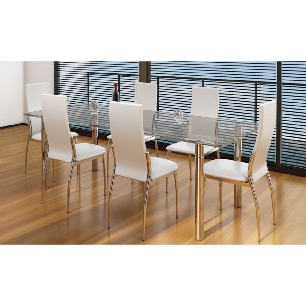 marque generique - Icaverne - Chaises de cuisine et de salle à manger edition Chaise de salle à manger 6 pcs Chrome Blanc Cuir synthétique - Chaises