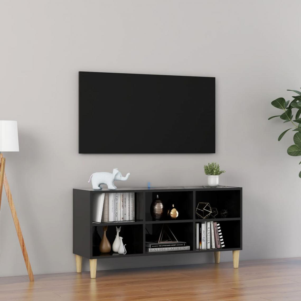 Vidaxl - vidaXL Meuble TV avec pieds en bois massif Noir brillant 103,5x30x50cm - Meubles TV, Hi-Fi