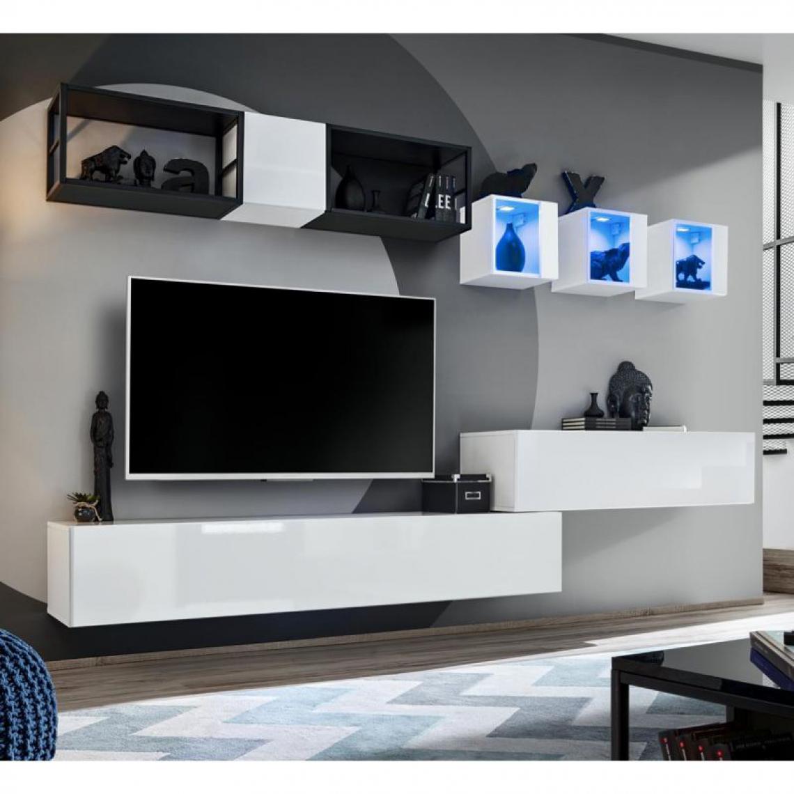 Ac-Deco - Ensemble Meuble TV Design Switch III 280cm Blanc & Noir - Meubles TV, Hi-Fi