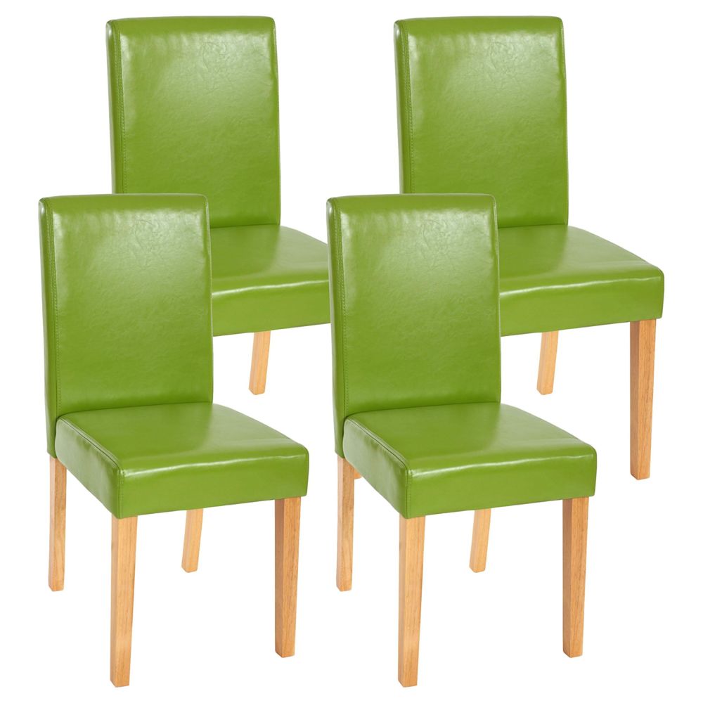 Mendler - Lot de 4 chaises de séjour Littau, simili-cuir, vert, pieds clairs - Chaises