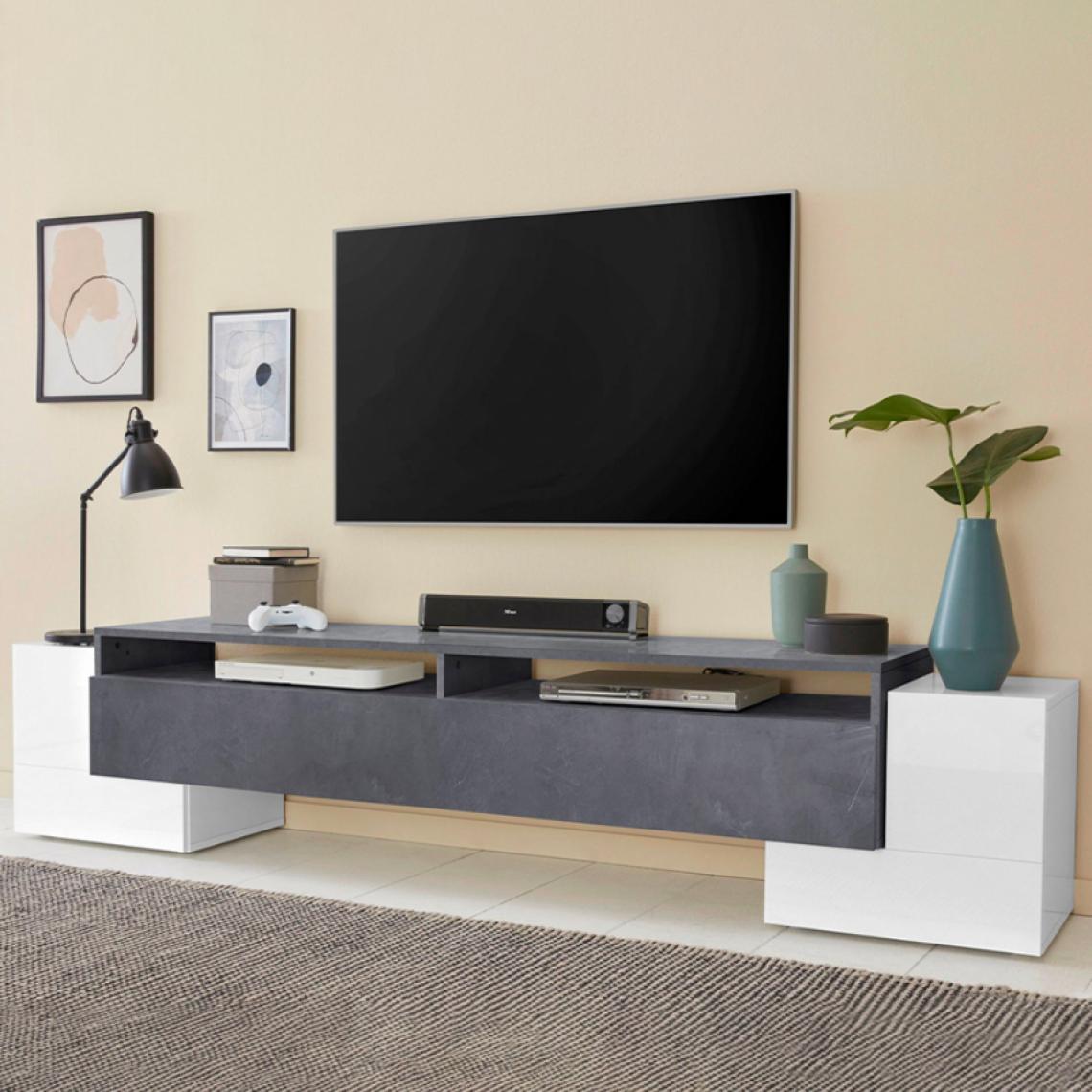 Ahd Amazing Home Design - Meuble TV Design 210cm Porte Rabattable 2 Compartiments Pillon Ardesia XXL - Meubles TV, Hi-Fi