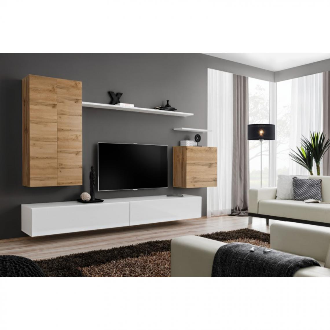 Ac-Deco - Meuble TV Mural Design Switch II 270cm Naturel & Blanc - Meubles TV, Hi-Fi