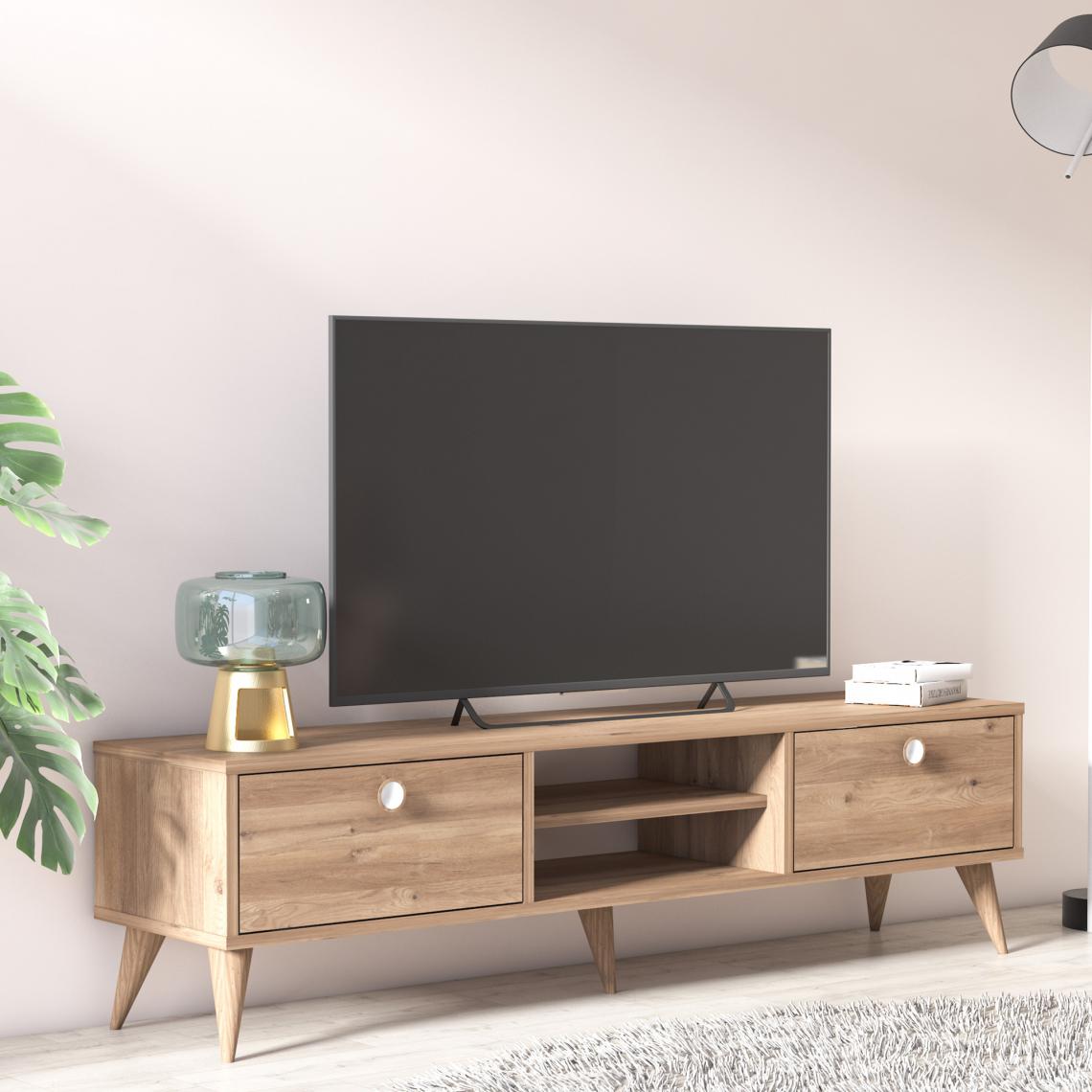 Alter - Meuble TV de salon avec deux portes et deux compartiments centraux, 152 x 35 x 40 cm, couleur chêne - Meubles TV, Hi-Fi