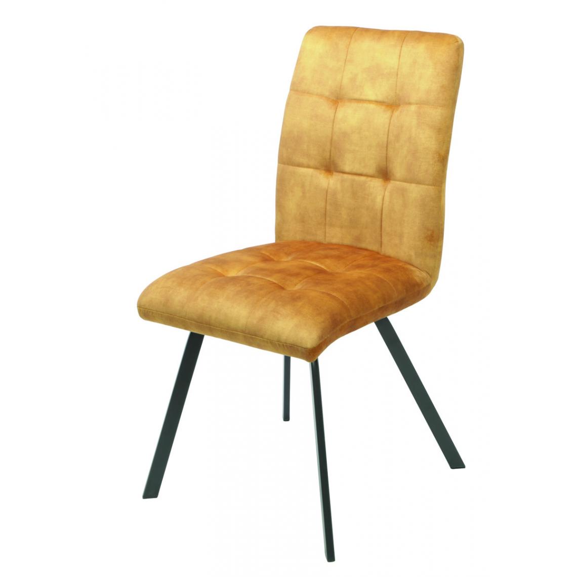 Pegane - Lot de 2 chaises en tissu / métal coloris jaune - Longueur 45 x Profondeur 62 x hauteur 89 x hauteur assise 48 cm - Chaises