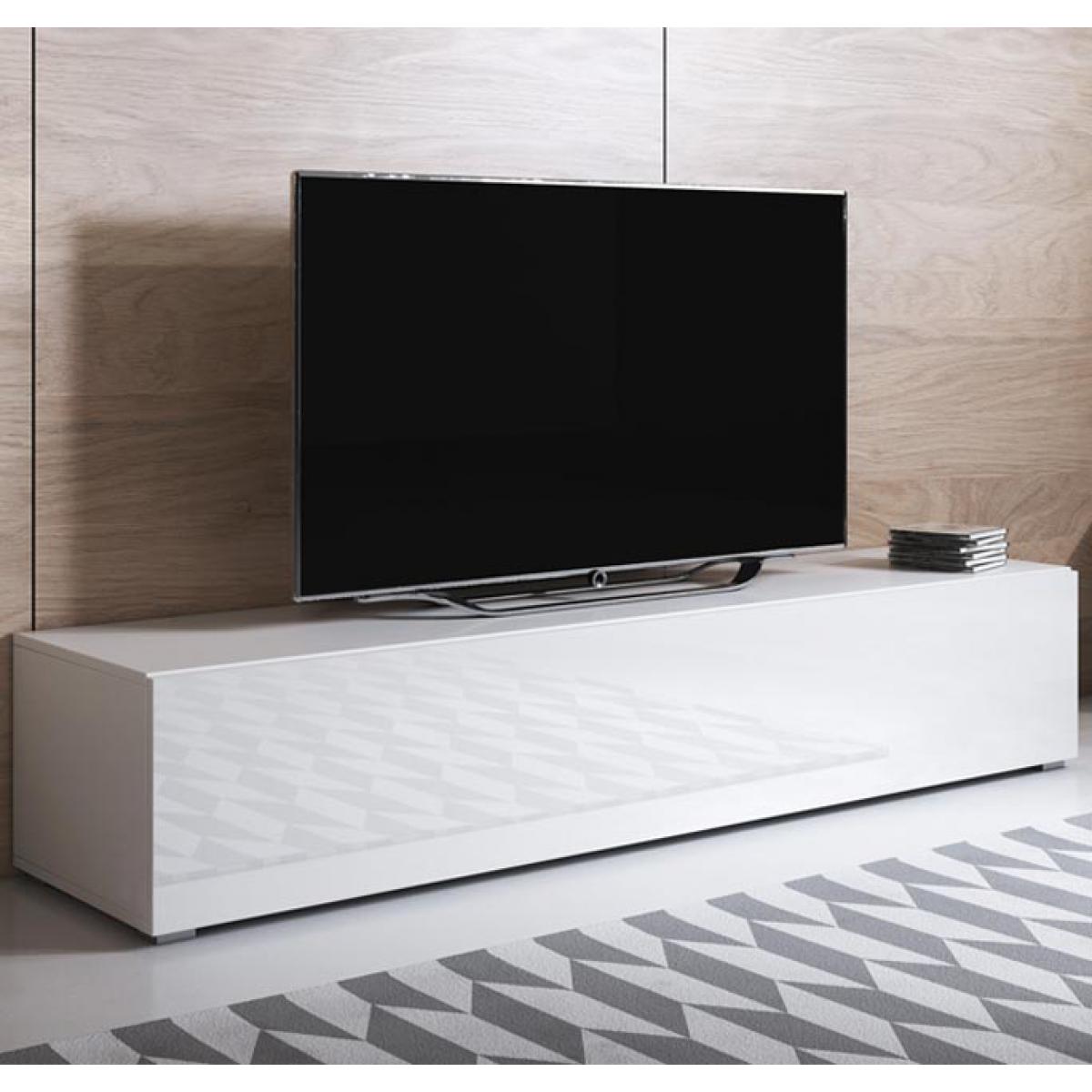 Design Ameublement - Meuble TV modèle Luke H2 (160x32cm) couleur blanc avec pieds standard - Meubles TV, Hi-Fi