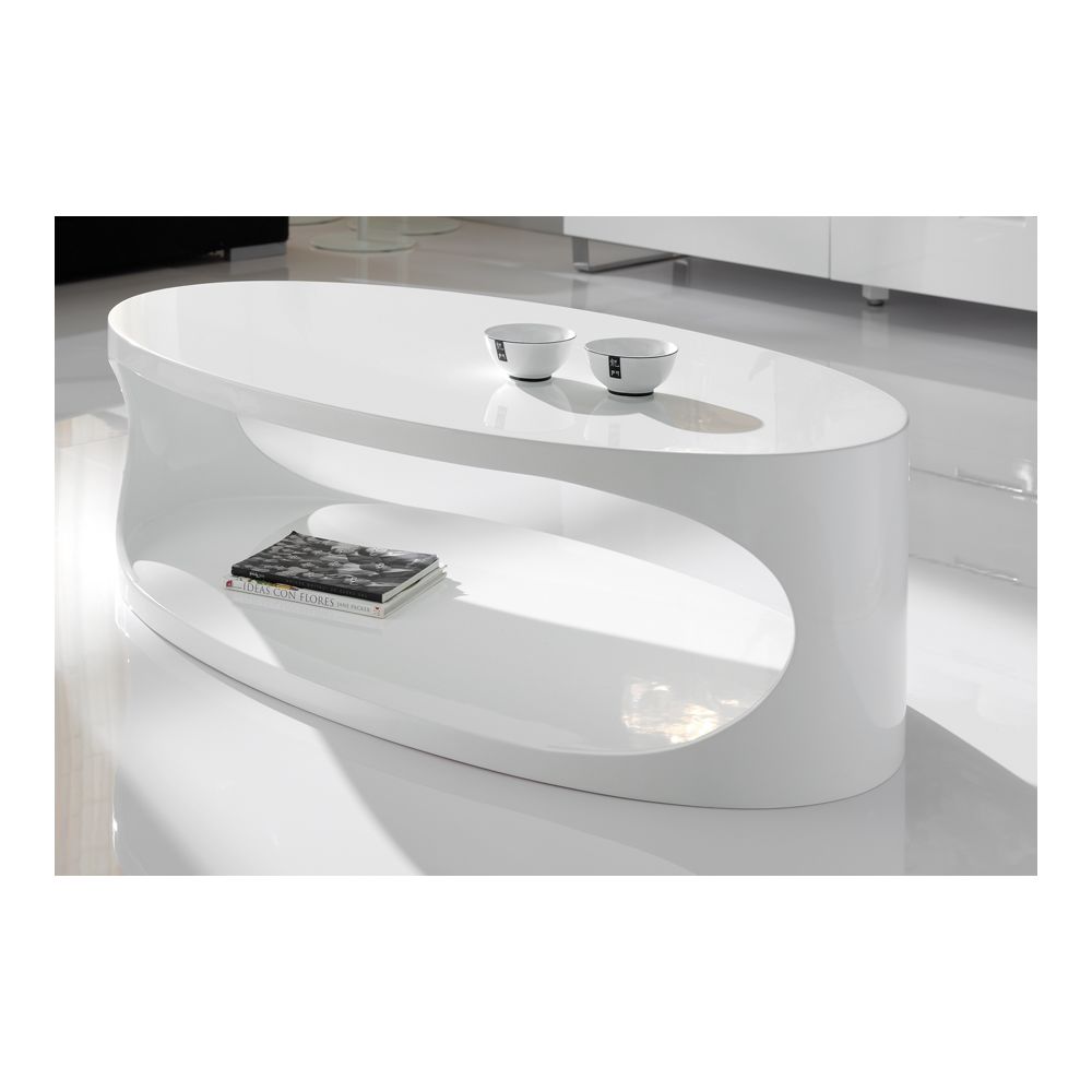 Happymobili - Table basse ovale blanc laqué design PORI - Tables basses