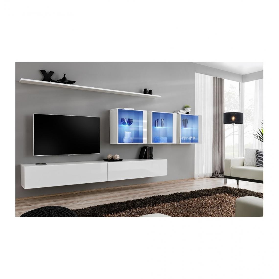Ac-Deco - Ensemble meuble TV mural - Switch XVII - 340 cm x 150 cm x 40 cm - Blanc - Meubles TV, Hi-Fi