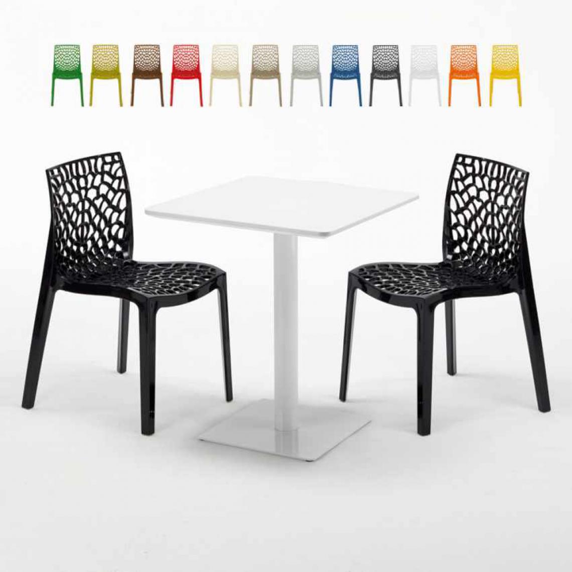 Grand Soleil - Table carrée 60x60 blanche avec 2 chaises colorées Gruvyer Lemon, Couleur: Noir - Tables à manger