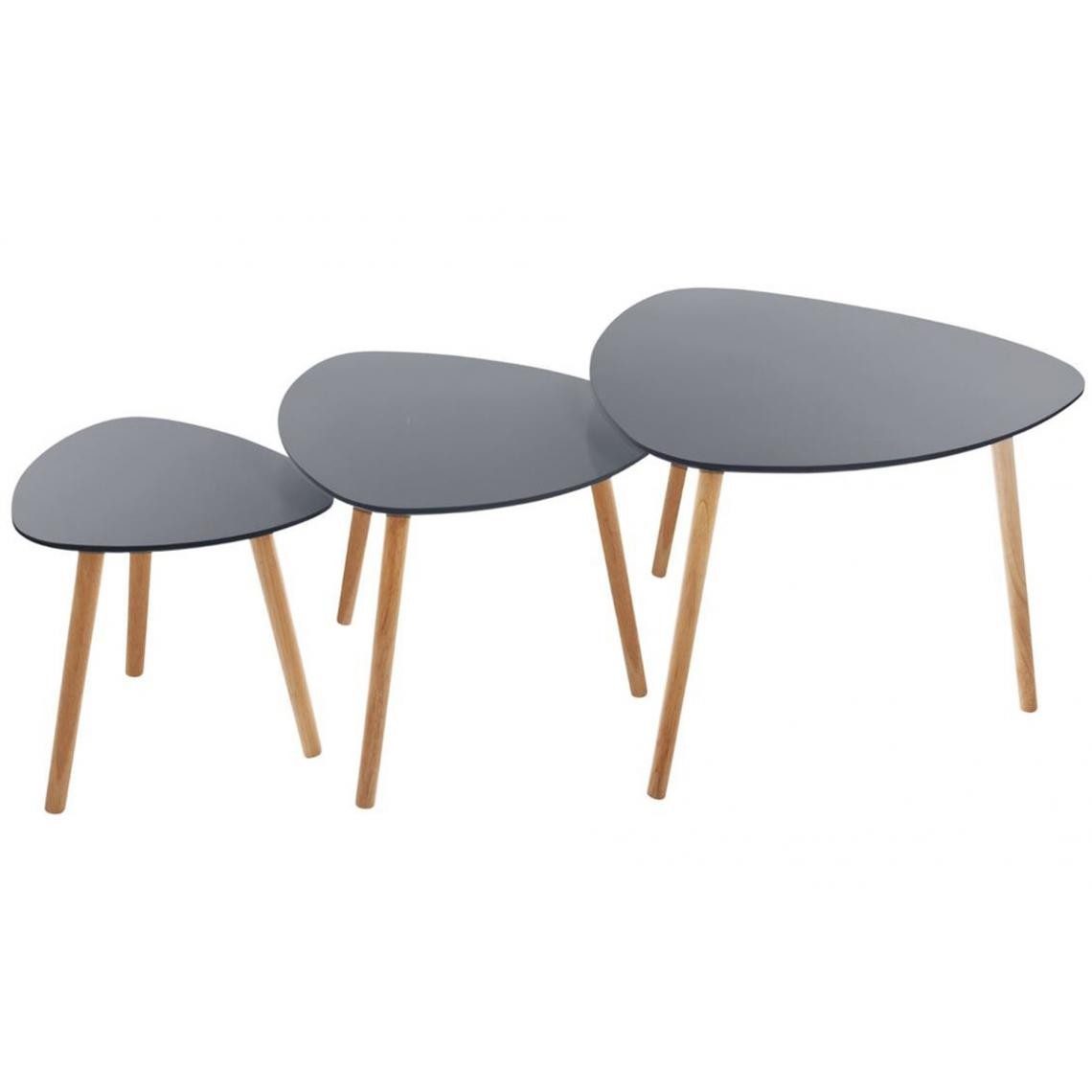 Pegane - Lot de 3 tables à café en MDF et chêne coloris gris - Tables basses
