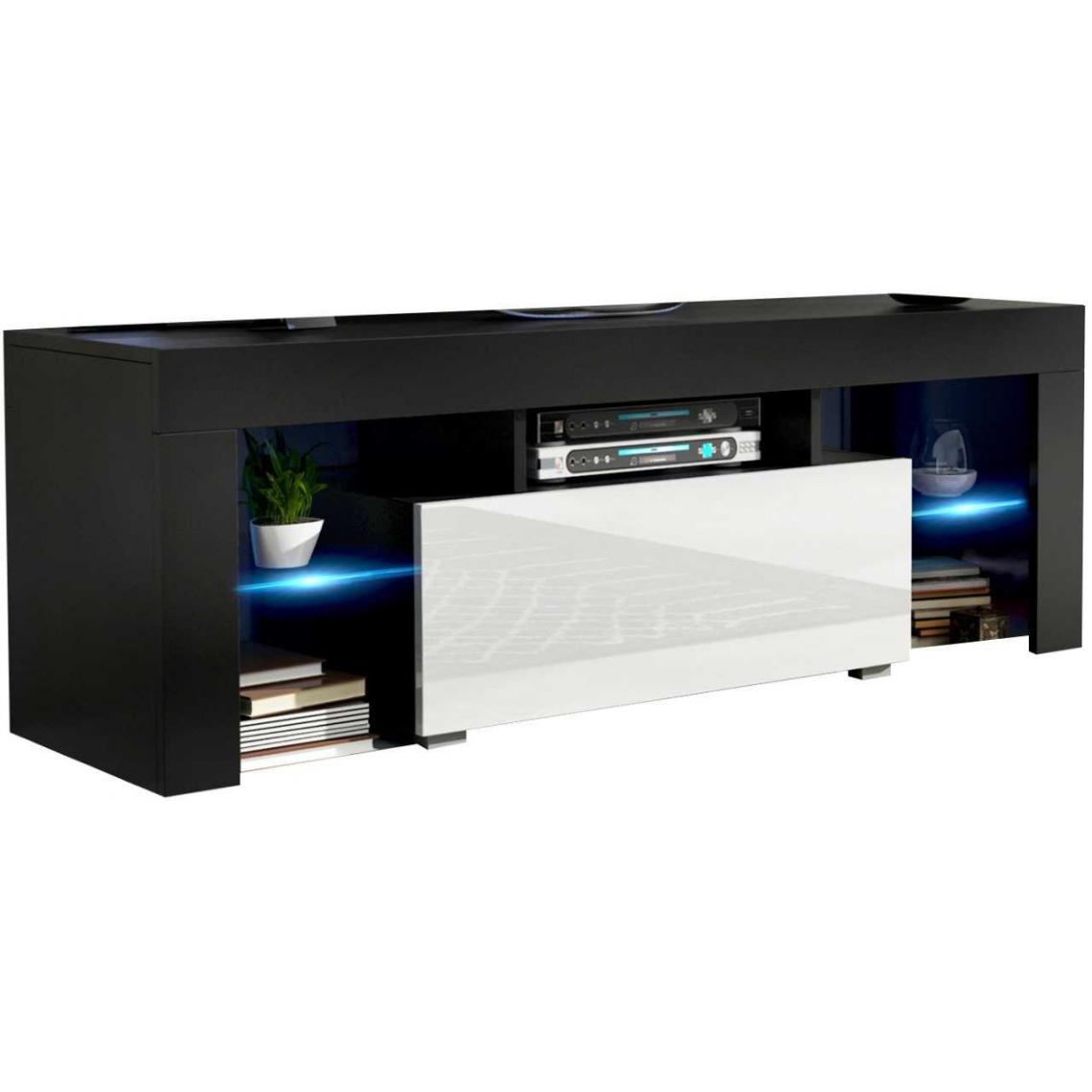 Mpc - Meuble tv 130 cm noir mat et blanc brillant led rgb - Meubles TV, Hi-Fi
