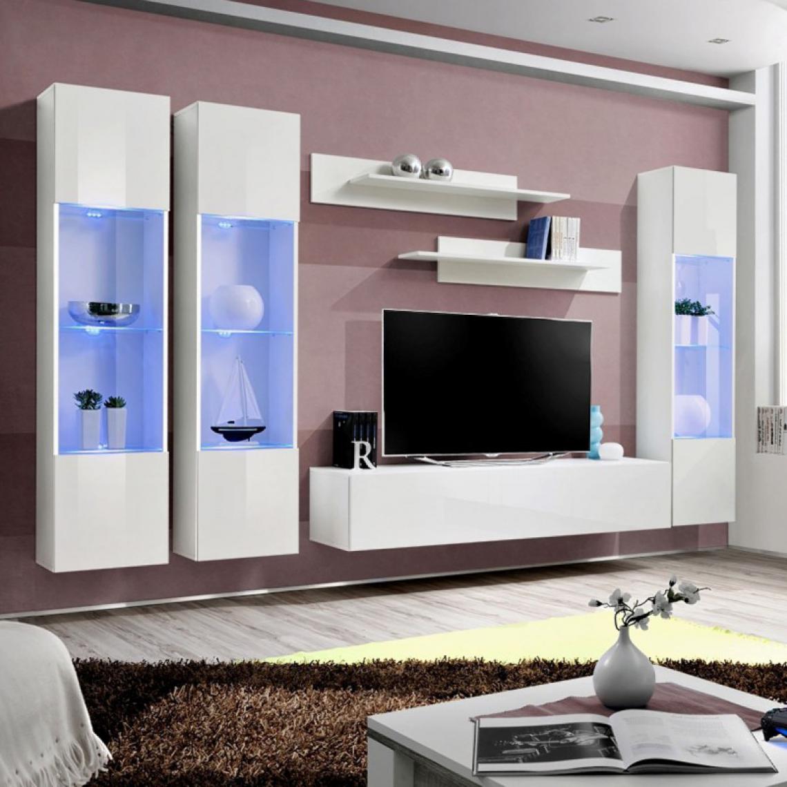 Ac-Deco - Meuble TV Mural Design Fly III 310cm Blanc - Meubles TV, Hi-Fi