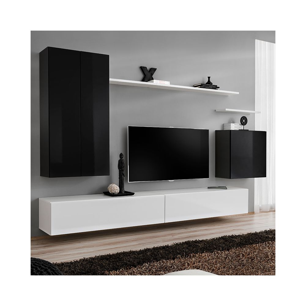 Kasalinea - Meuble tele suspendu noir et blanc SOLEDAD 2 - Etagères