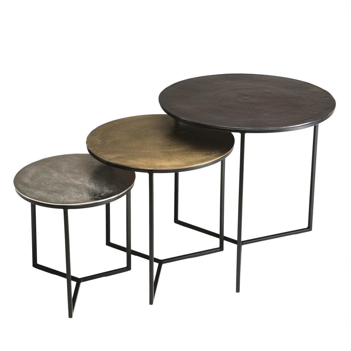 MACABANE - Set de 3 tables gigognes aluminium noir doré argenté - pieds métal - JANICE - Tables basses