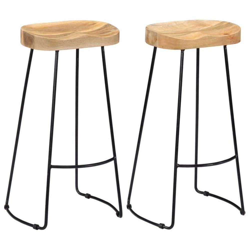 Helloshop26 - Lot de deux tabourets de bar design chaise siège bois de manguier massif 1202071 - Tabourets