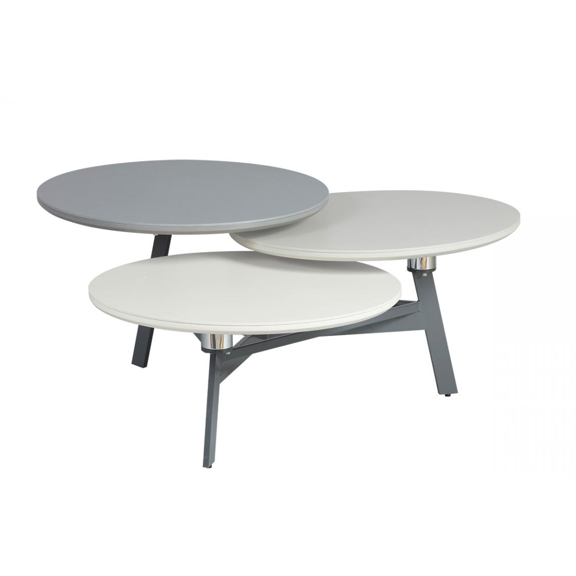 Pegane - Table basse en acier / MDF coloris gris / blanc / sable - Longueur 100 - 134,5 x Largeur de 94,5 - 124,5 x Hauteur 44 cm - Tables basses